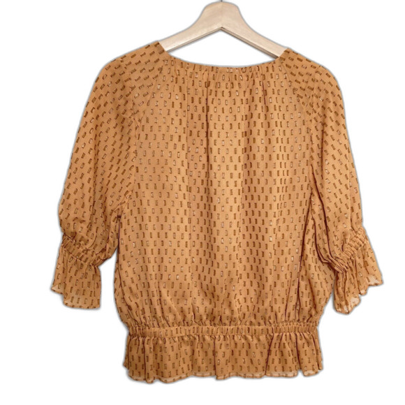 Halston Heritage Silk Dolman Short Sleeve Top V Neck Keyhole Button Detail - Picture 2 of 12